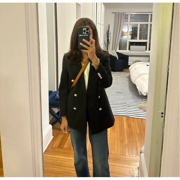 Derek Lam 10 Crosby Walter Blazer Black Gold Buttons Double Breasted Sz 4 - Picture 6 of 14